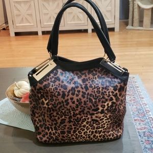 Brand New Black Rivet Leopard Purse